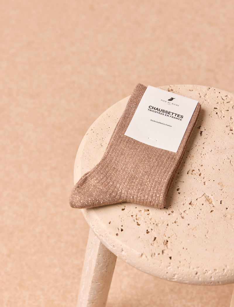 Lurex socks with a diagonal pattern - Moka - Image principale