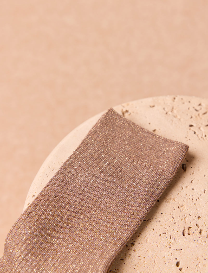 Lurex socks with a diagonal pattern - Moka - Image principale