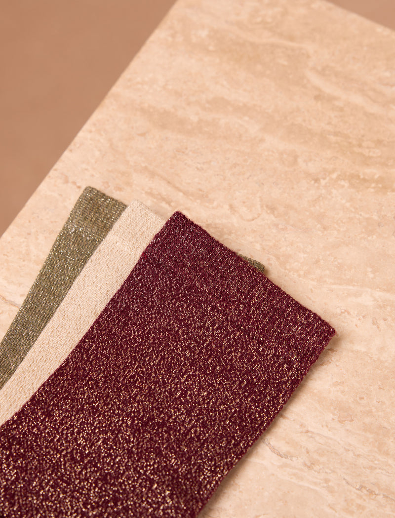 Lurex sock pack - Sage, Bordeaux & Gold - Image principale