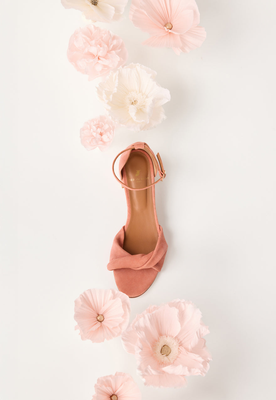 sandales à talons pour mariage en cuir rose