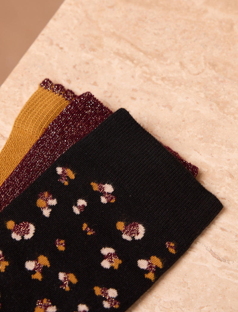 Pack chaussettes nostalgie - Léopard, bordeaux & moutarde - Image principale