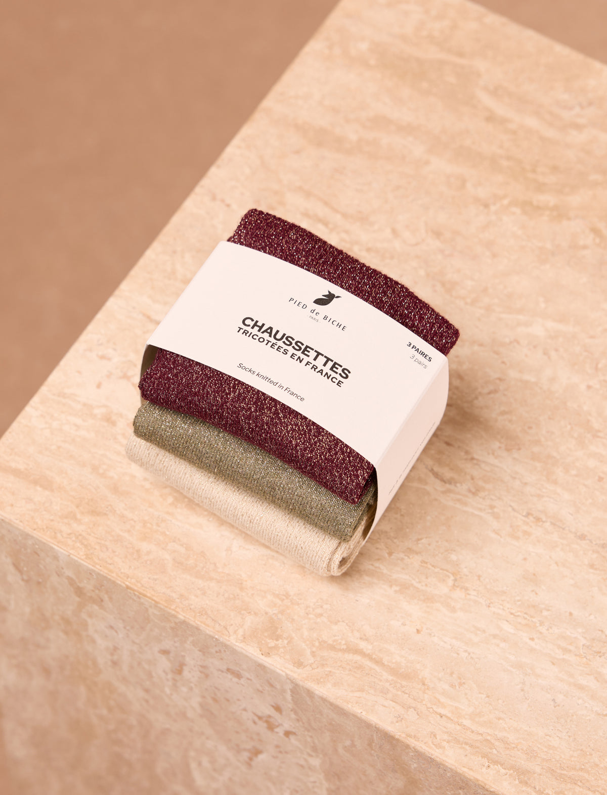 Pack Socken aus Lurex - Salbeigrün, Bordeaux & Gold 